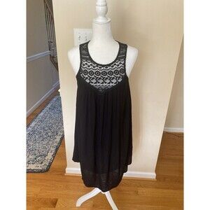 Lascana Women’s Sleeveless Black Crochet Neck Gauzy Shift dress/swim Cover Up